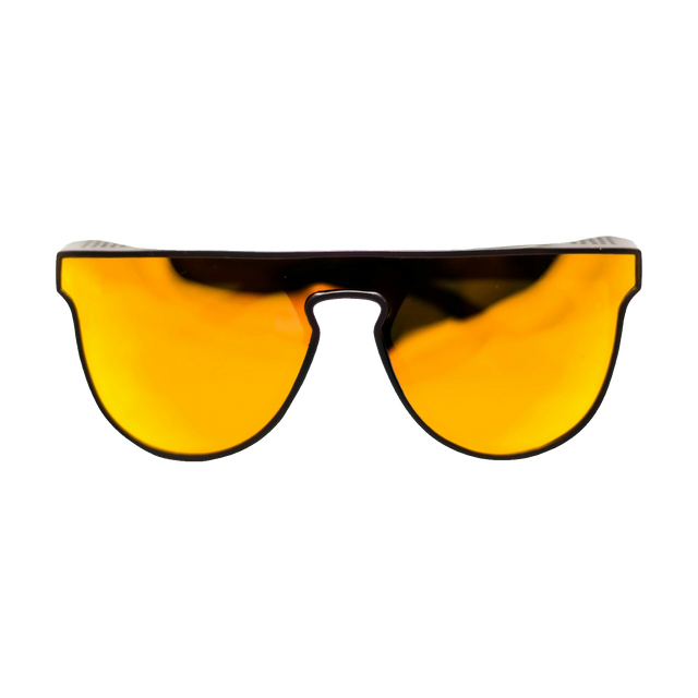 Sovereign sunglasses, black frame, amber mirror lenses